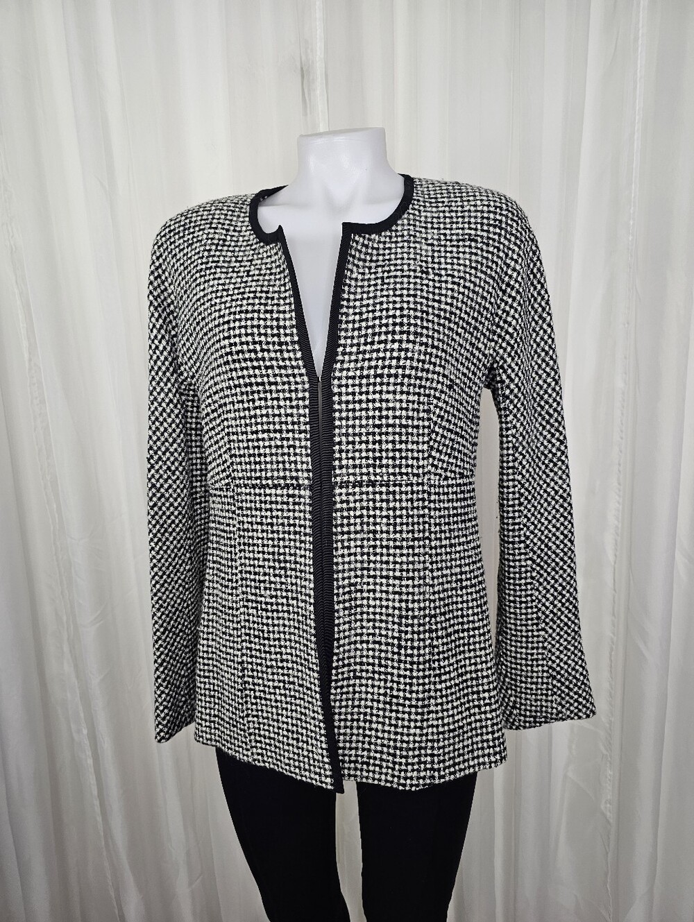 Talbots Black and White Houndstooth Open-Front Jacket